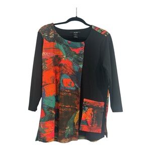 Ali Miles Size M Black Red Wearable Art to Wear Knit Blouse Shirt Top